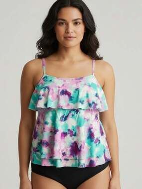 Bal Harbour Women’s Tankini Swimsuit Top Watercolor Print Size L